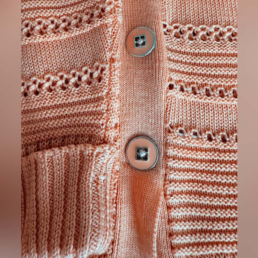 New York & Company Striped Open Knit Button Accent Sweater Blush Pink‎ - Picture 6 of 7